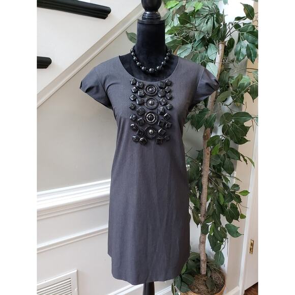Kensie Shift Dress Womens Medium Gray Stretch Chunky Beaded Cap Sleeve Back Zip - Picture 1 of 13